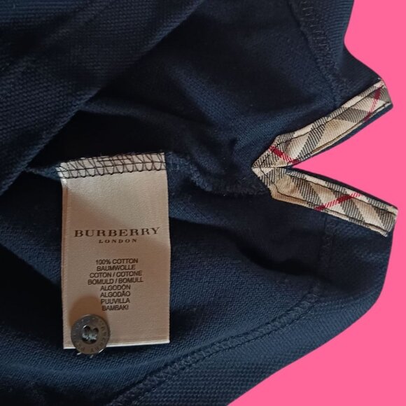 Burberry London Polo Shirt Short Sleeve Embroidered Logo Navy Blue Medium - Picture 7 of 10